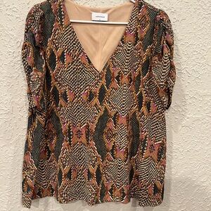 Adrienne Black Tan Asymmetrical 3/4 Sleeve Blouse